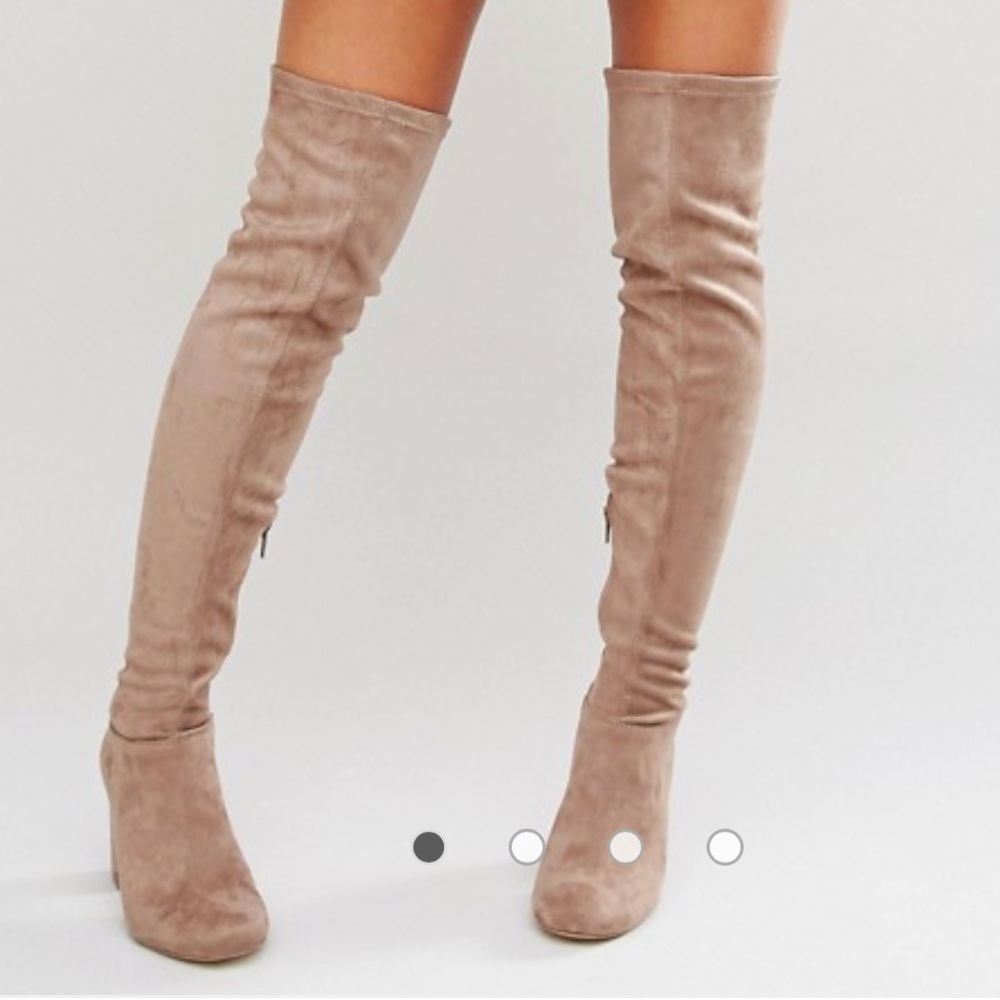 ASOS Suede OKB over Knee Boot Block heel Nude